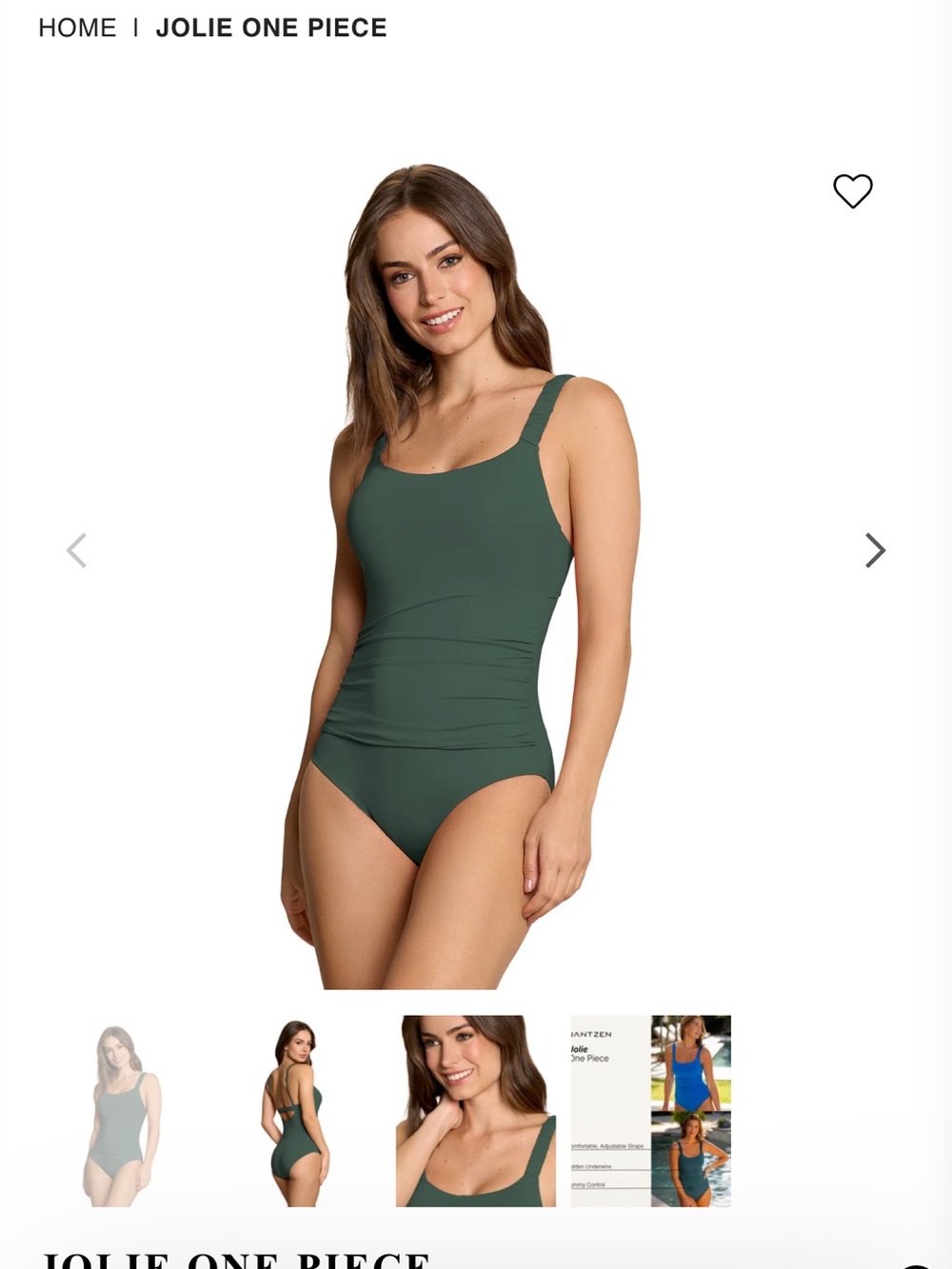 Jantzen Jolie One Piece Swimsuit - Forest Green. Size tag was cut out because it